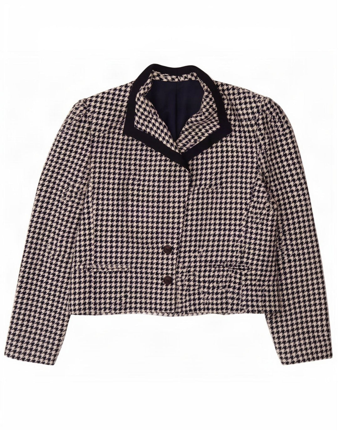 Mona Dame 2 Button Blazer Jacket UK 12 Medium Navy Blue Houndstooth