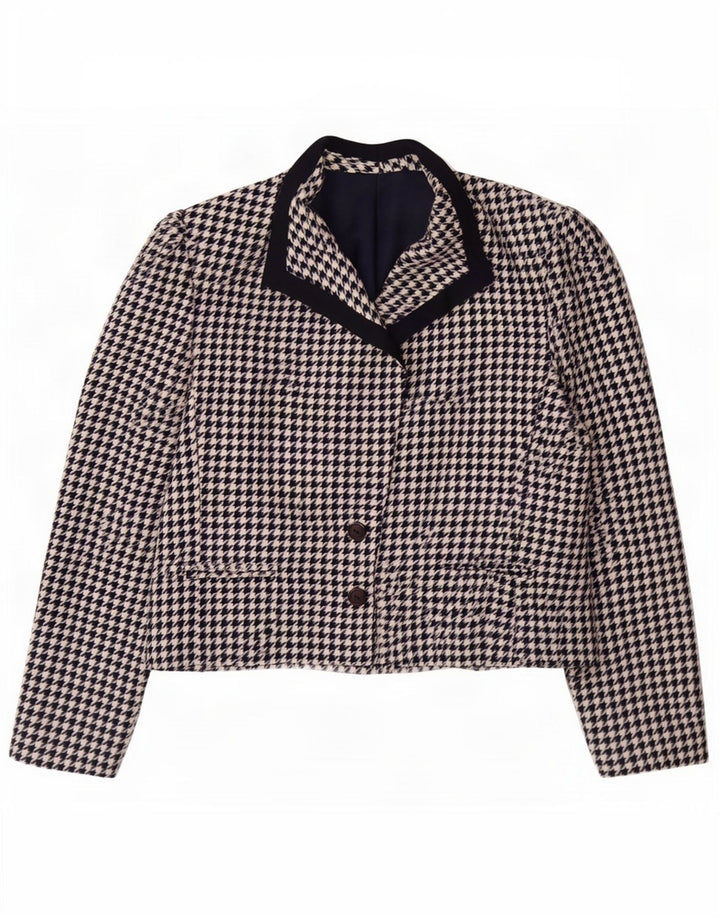 Mona Dame 2 Button Blazer Jacket UK 12 Medium Navy Blue Houndstooth