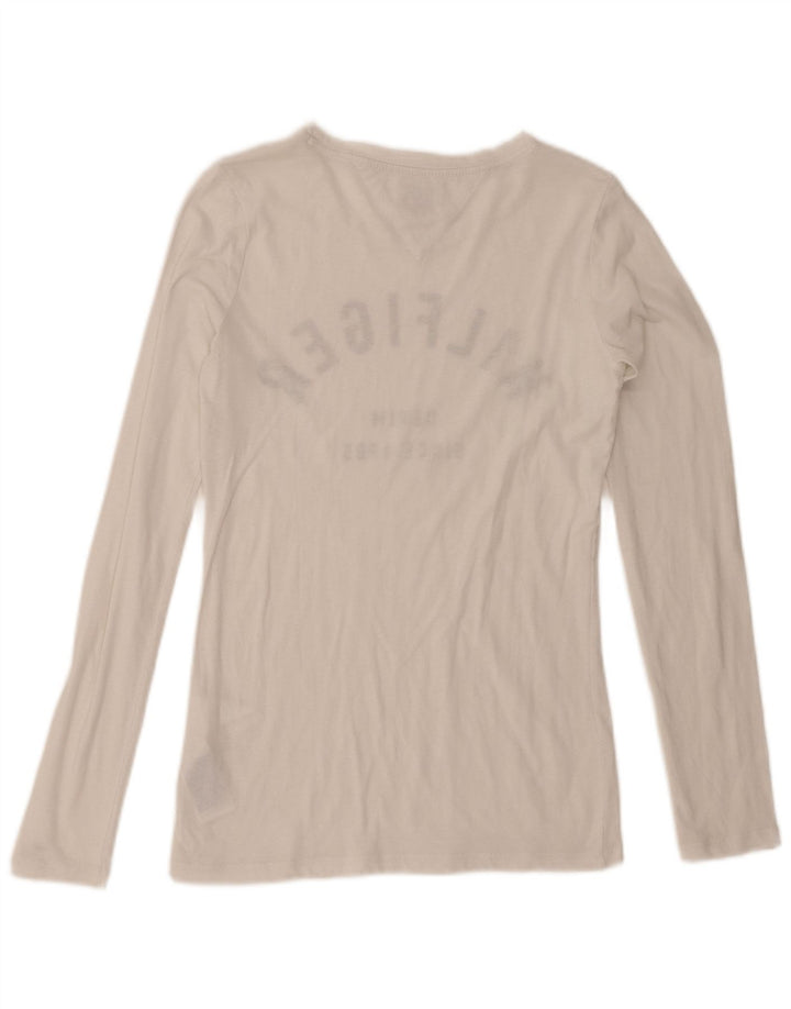 TOMMY HILFIGER Womens Graphic Top Long Sleeve UK 12 Medium White Cotton
