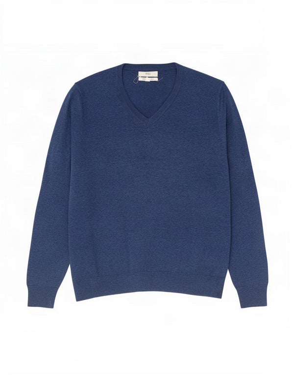 Marks & Spencer Herre V-hals sweater Stor marineblå bomuld