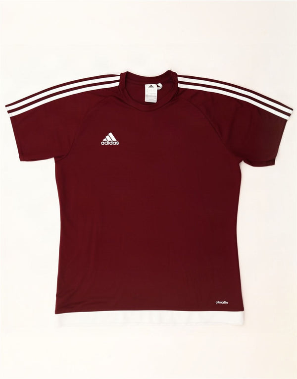 Adidas Herre Climalite T-Shirt Top Stor Burgundy Colourblock Polyester