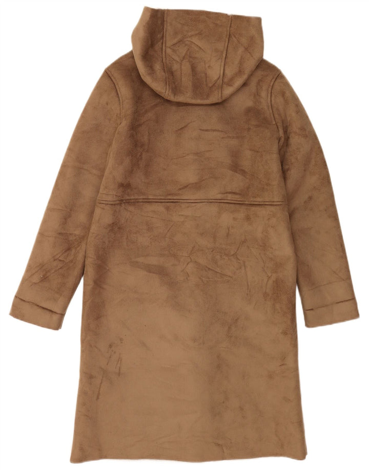 Vintage Sherpa-overfrakke med hætte til kvinder Størrelse 38 Medium Brun
