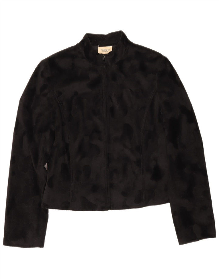 MOTIVI Dame Crop Fleecejakke IT 44 Medium Black Animal Print Polyester