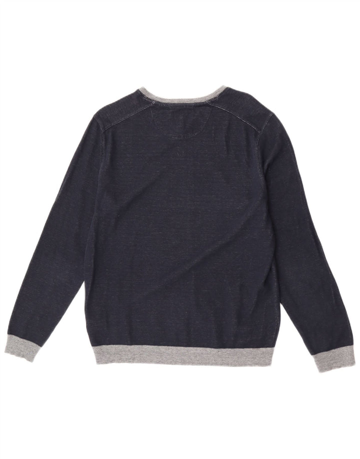 Ted Baker Herre Sweatshirt Jumper Størrelse 4 Large Navy Blue Colourblock Bomuld