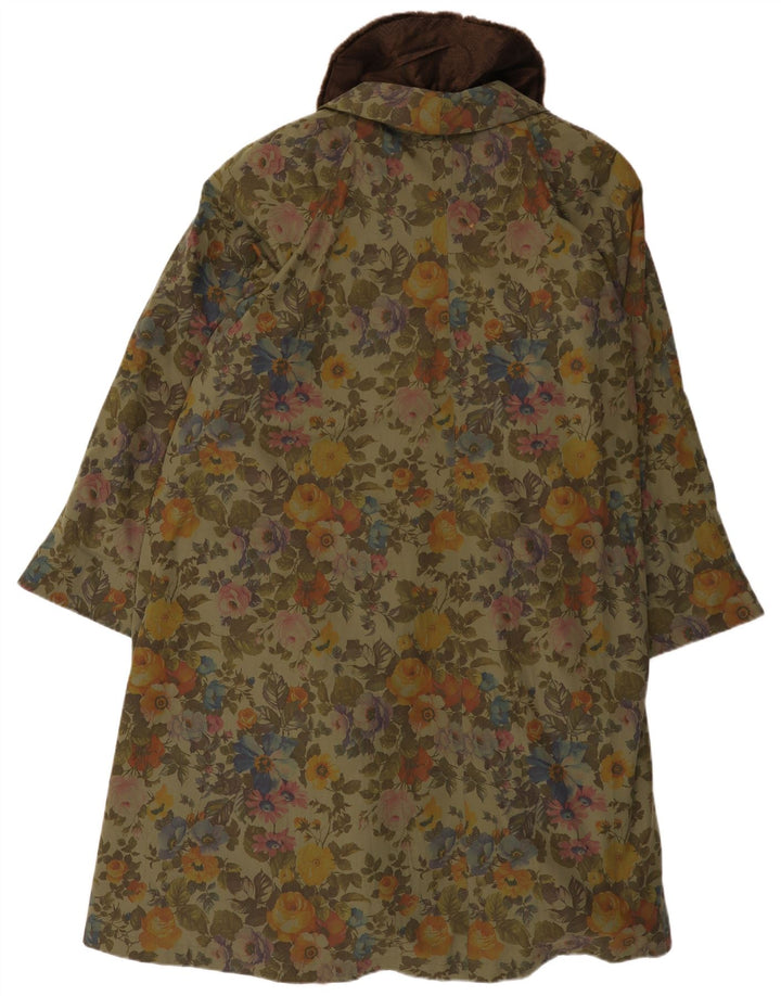 Vintage overfrakke til kvinder UK 18 XL Grøn blomster