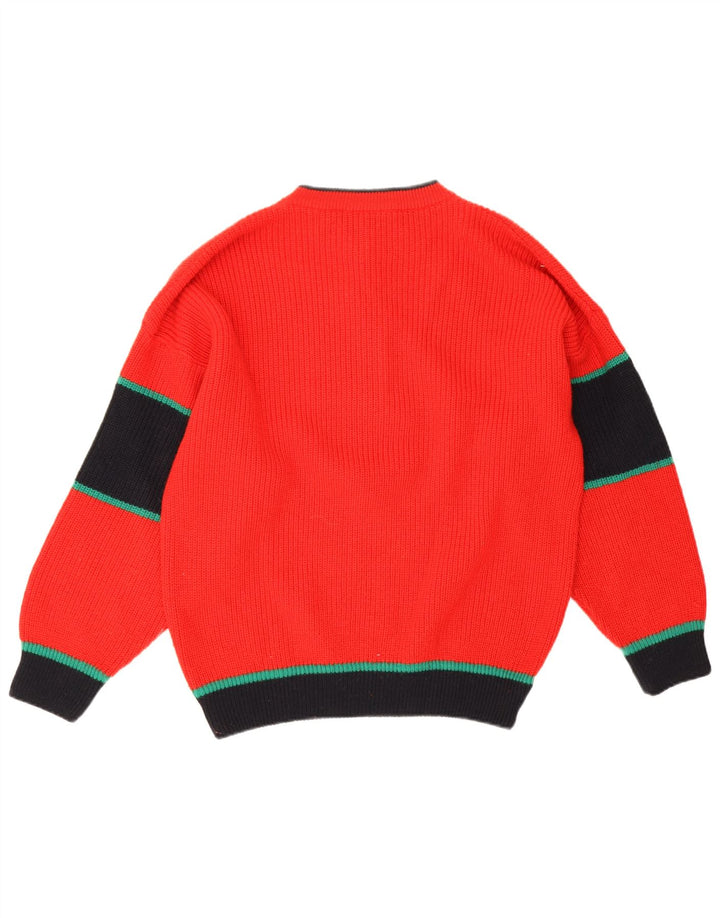 Vintage herre sweater med rund hals IT 50 Medium Rød Colourblock Uld