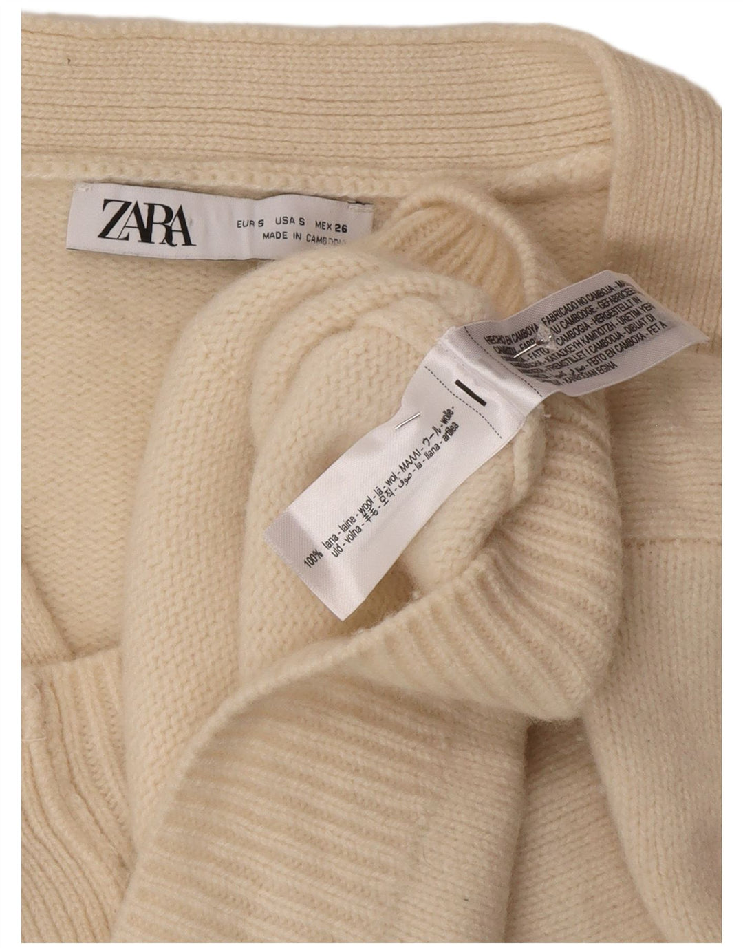 Zara Womens Crop Oversized cardigan sweater UK 10 Small Beige Uld