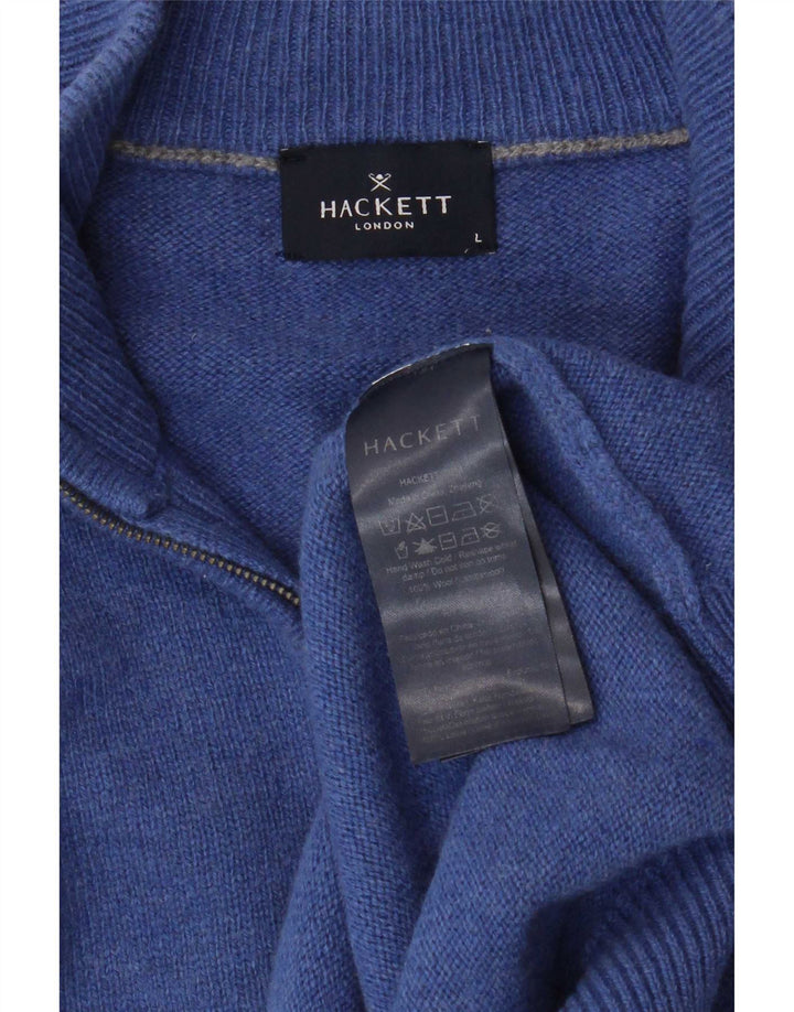 Hackett Herre Zip Neck Jumper Sweater Large Blue Wool
