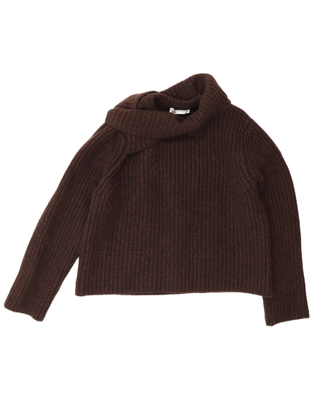 Zara Dame Oversized rullehals sweater UK 10 Lille brun uld