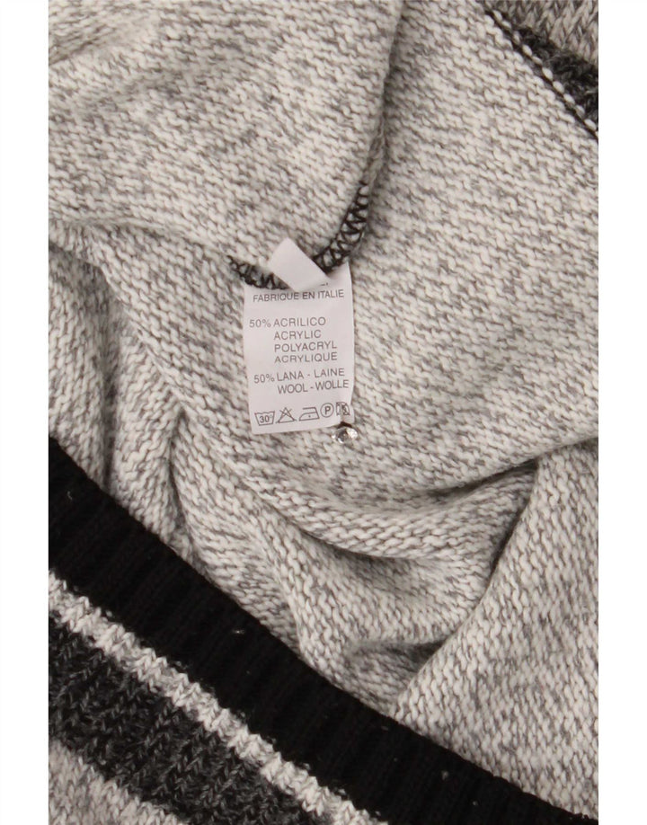 Vintage herre V-hals sweater mellemgrå geometrisk akryl