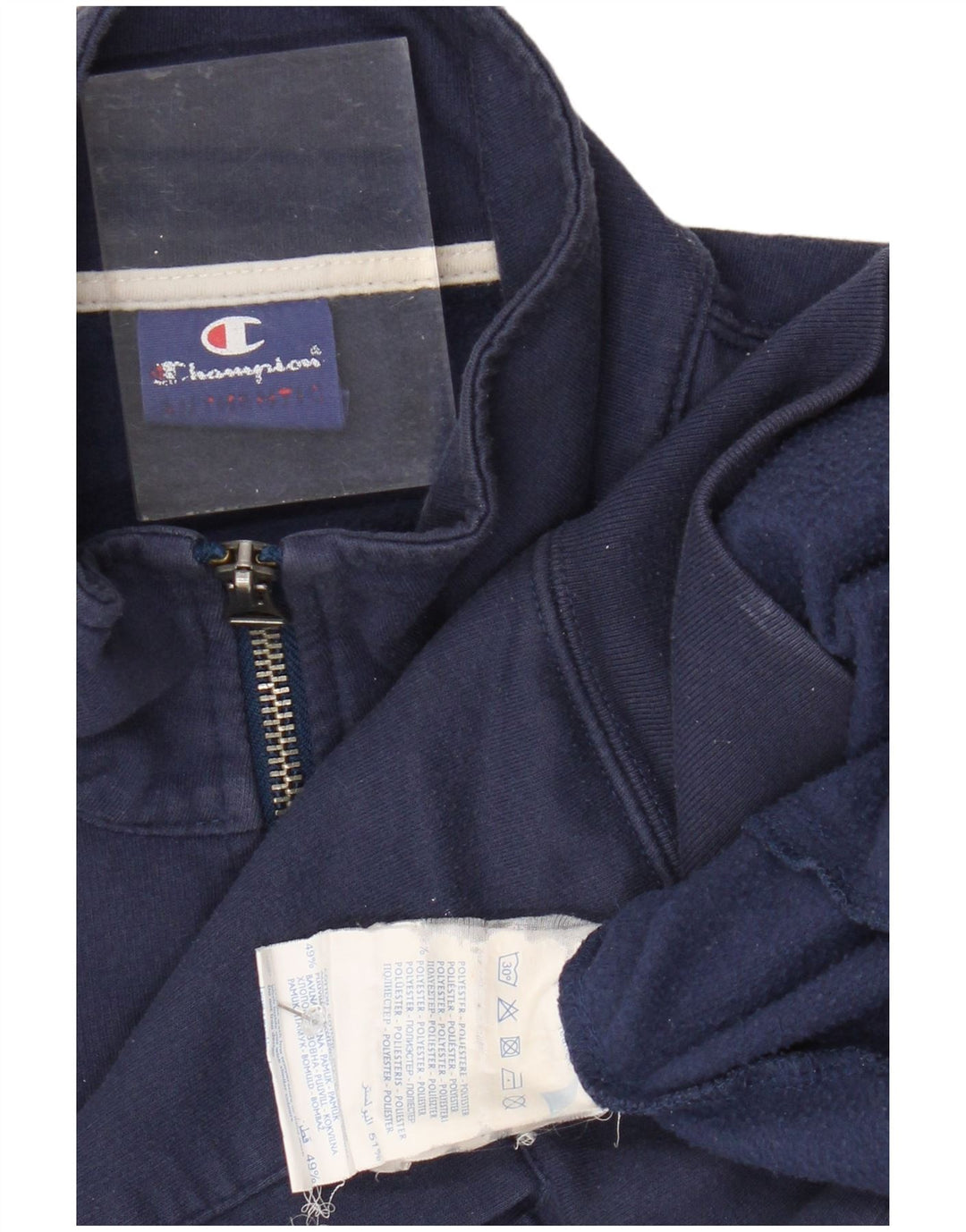 CHAMPION Herre Zip Neck Sweatshirt Jumper Small Navy Blue Polyester