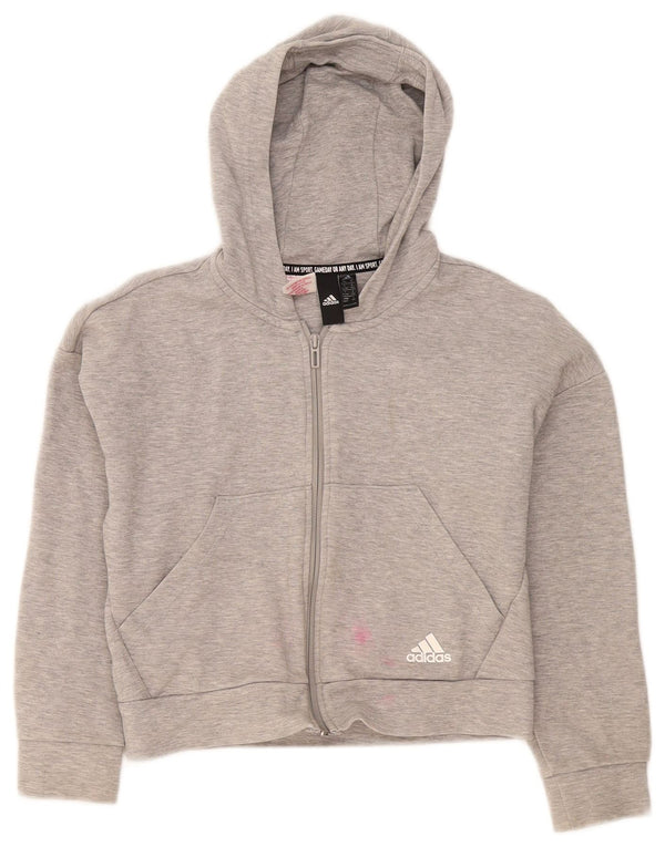Adidas Crop hættetrøje med lynlås til piger 11-12 år grå flækket bomuld