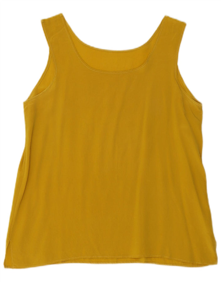 Vintage Dame Ærmeløs Bluse Top UK 8 Small Yellow Silk