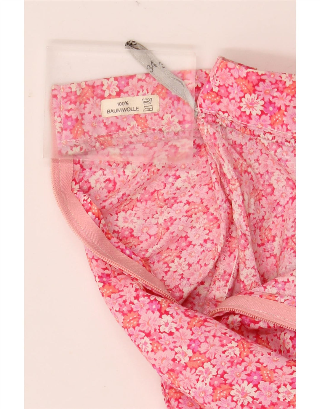 VINTAGE Womens Flared Skirt EU 36 Small W30 Pink Floral Bomuld