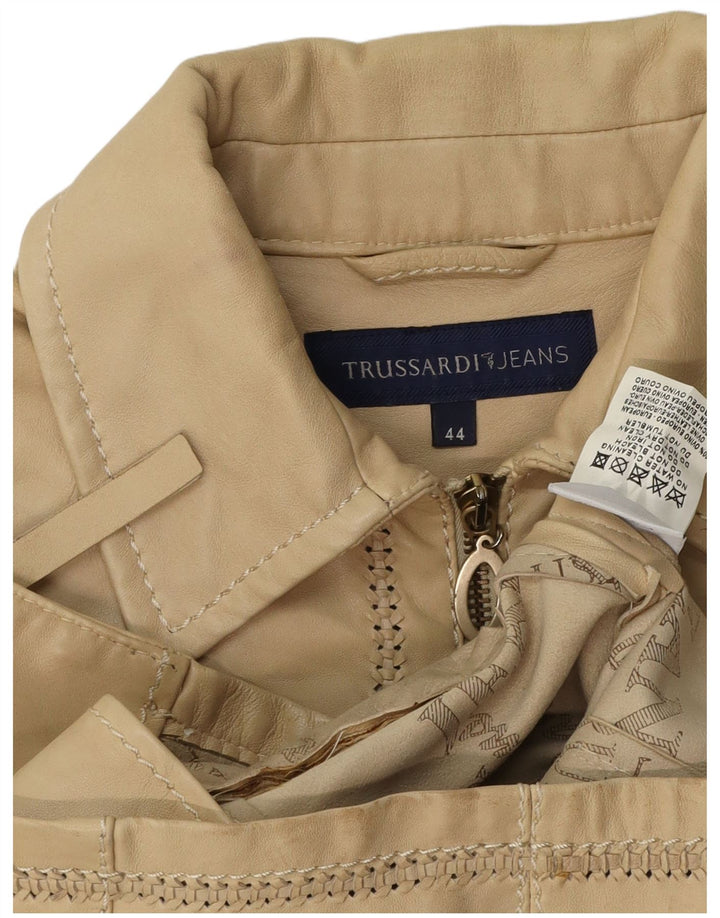 TRUSSARDI JEANS Dame Crop Læderjakke IT 44 Medium Beige Læder