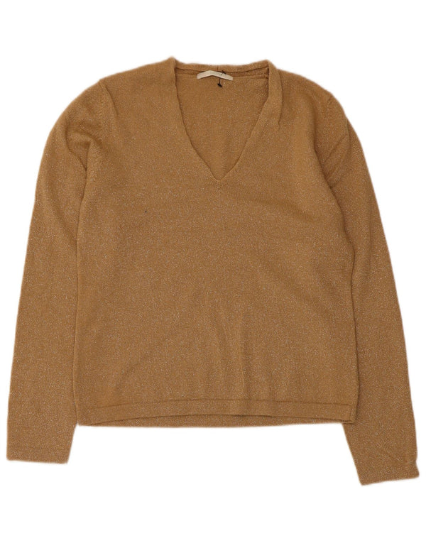 Marks & Spencer Dame V-hals sweater UK 16 Large Beige Flecked Uld