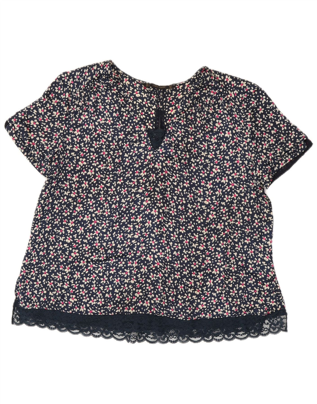 ZARA Dame Bluse Top UK 16 Large Navy Blue Floral