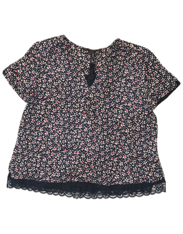 ZARA Dame Bluse Top UK 16 Large Navy Blue Floral