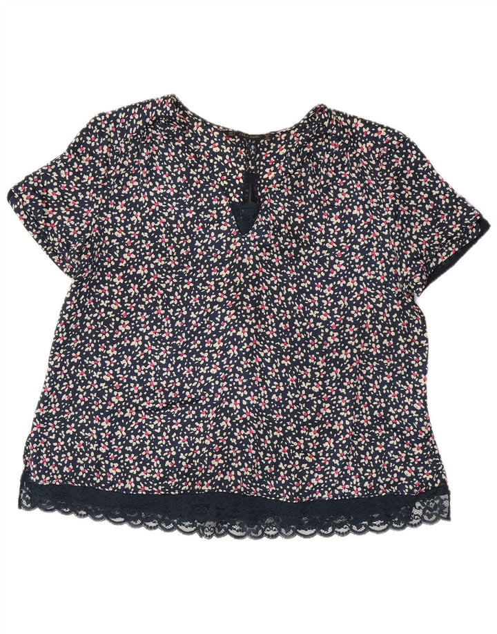 ZARA Dame Bluse Top UK 16 Large Navy Blue Floral