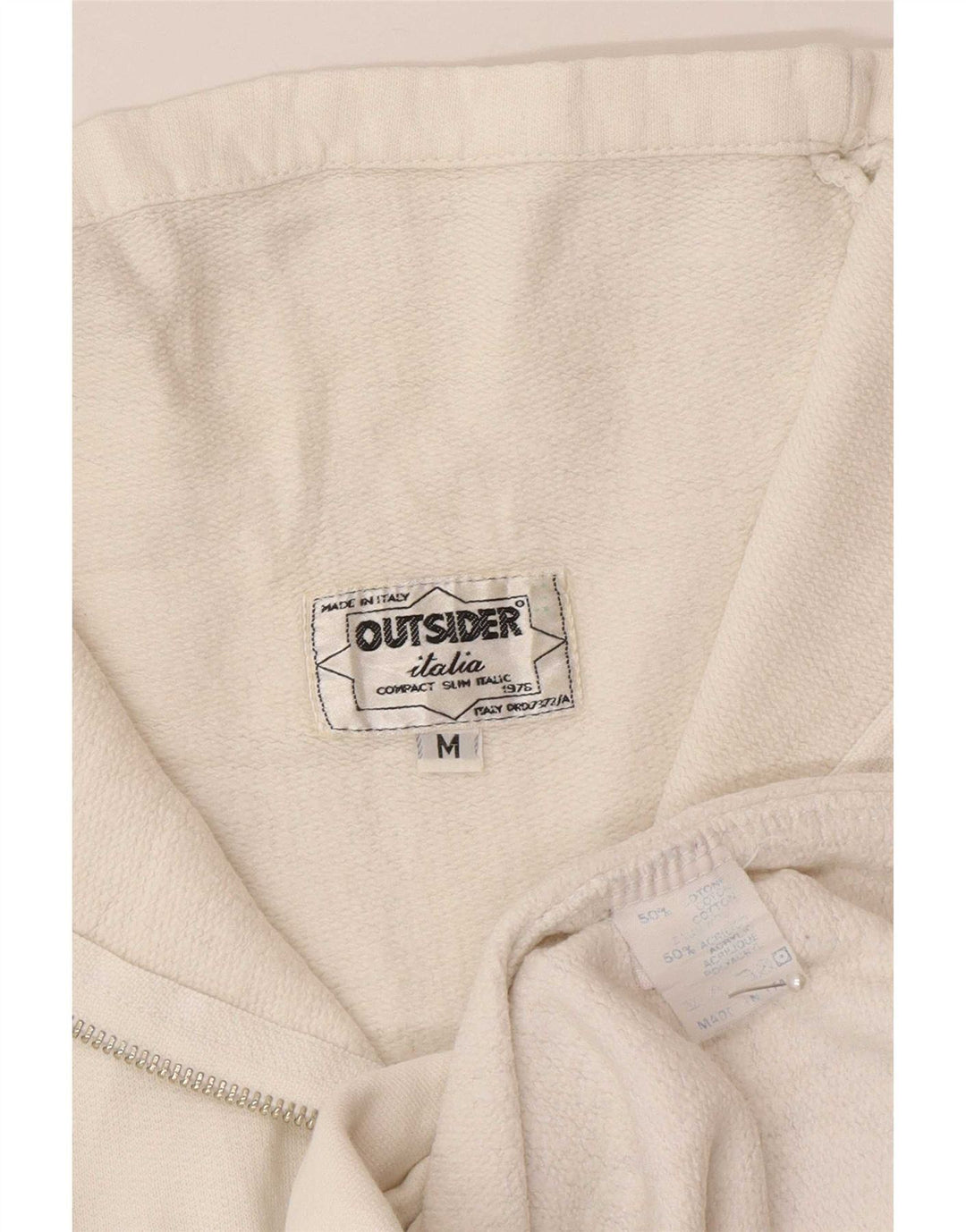 Outsider Herre Grafisk Zip Neck Sweatshirt Jumper Medium Hvid Bomuld