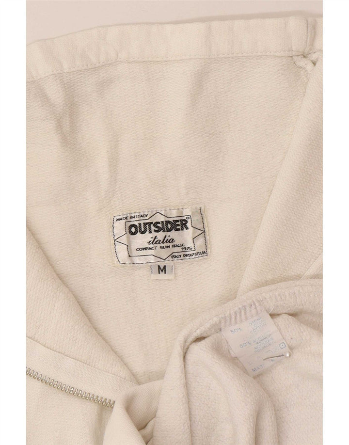 Outsider Herre Grafisk Zip Neck Sweatshirt Jumper Medium Hvid Bomuld