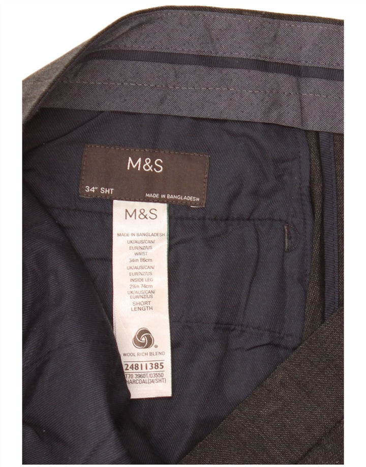 Marks & Spencer Herre Crop Straight Suit Bukser W34 L25 Grå Uld