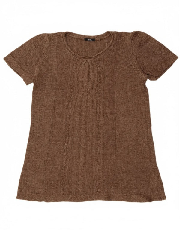Marks & Spencer Dame Kortærmet Jumper Sweater med rund hals UK 18 XL Brun