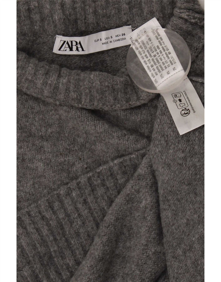 Zara Dame Oversized Turtle Neck Jumper Sweater UK 10 Small Grå Akryl