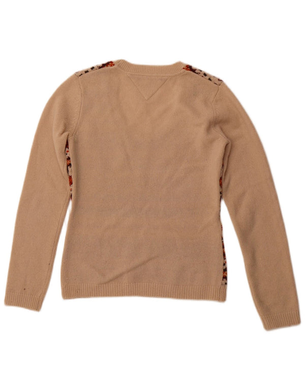 TOMMY HILFIGER Dame Boat Neck Jumper Sweater UK 10 Small Beige Fair Isle