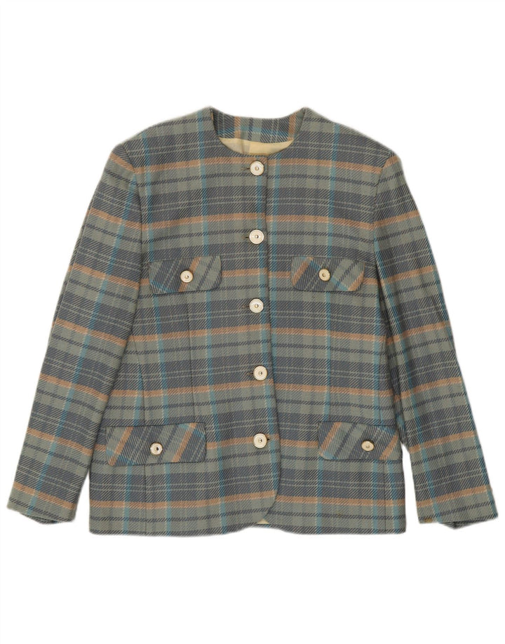 Vintage dame 5-knaps blazerjakke IT 44 Mellemblå ternet uld