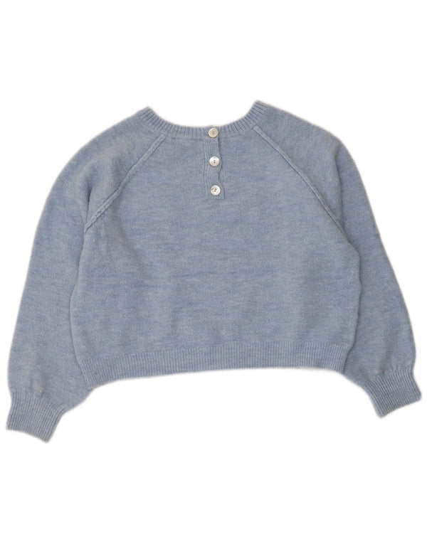 Zara Womens Crop Boat Neck Jumper Sweater UK 16 Large Blue Acryl