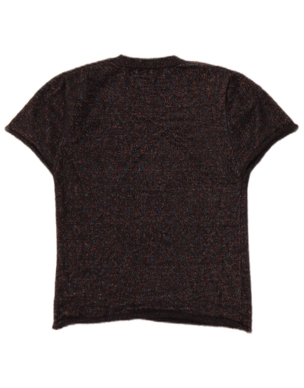 Zara Womens Crop Crew Neck Jumper Sweater UK 12 Medium Black Flecked