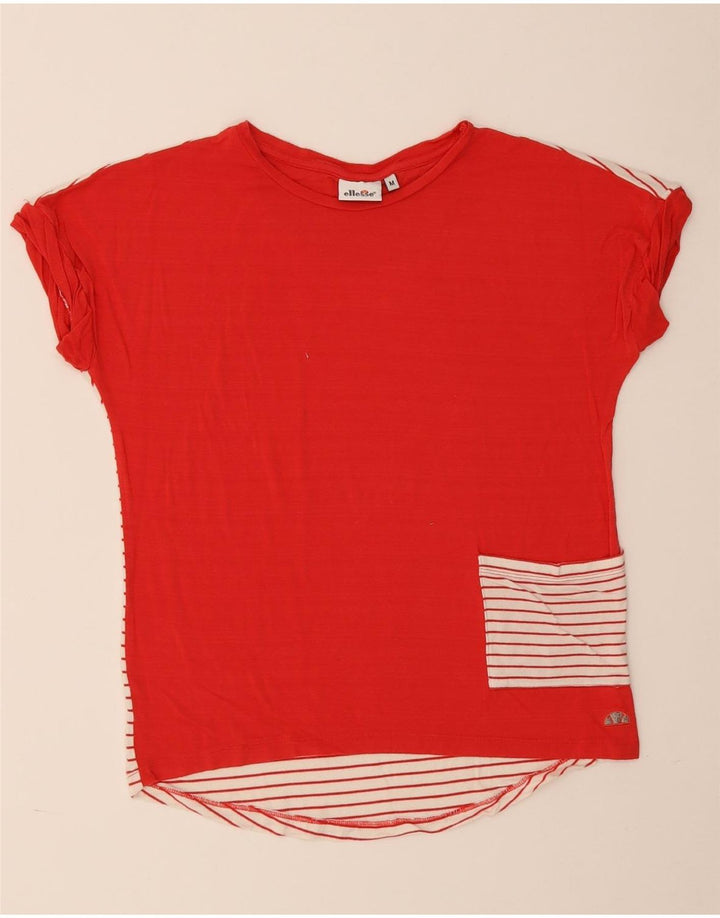 Ellesse Dame T-Shirt Top UK 14 Medium Rød Stribet Viscose