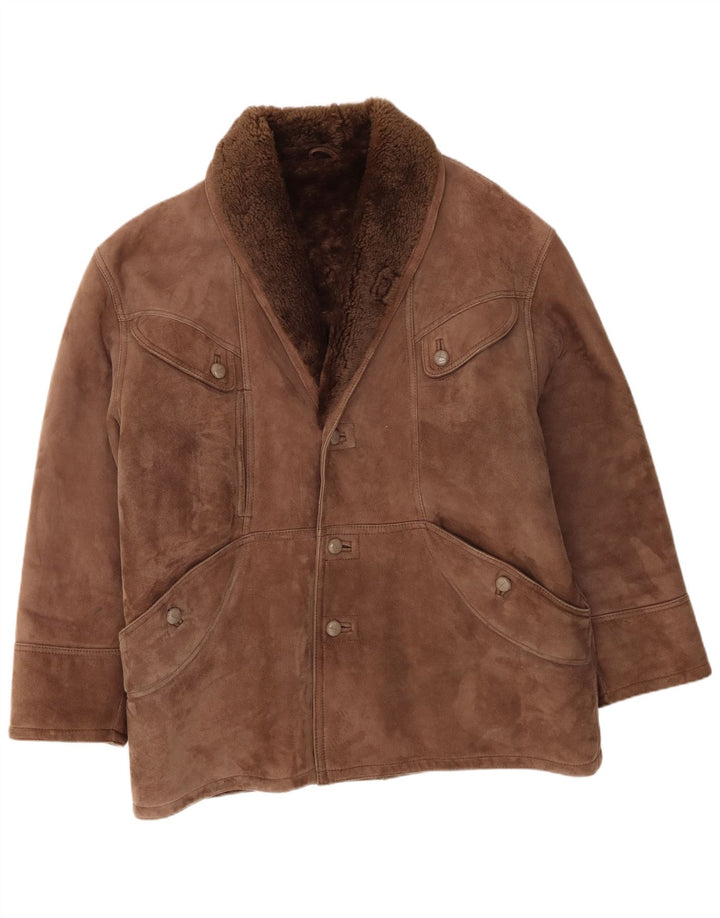 Vintage Herre Shearling Jacket IT 54 2XL Brun Shearling
