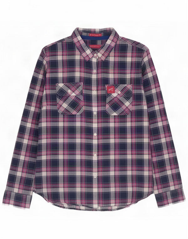 Superdry Womens Shirt UK 14 Large Blue Check Cotton