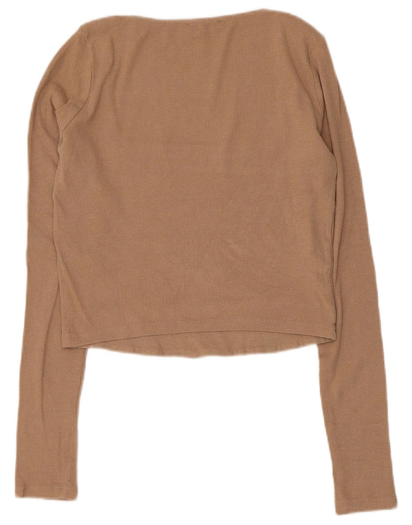 Zara Womens Crop Top Langærmet UK 14 Stor Grå Bomuld