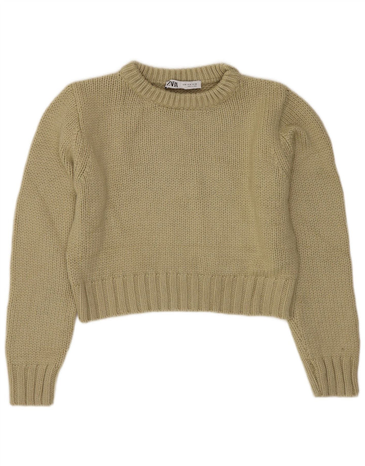 ZARA Womens Crop Boat Neck Jumper Sweater UK 14 Medium Green Polyester