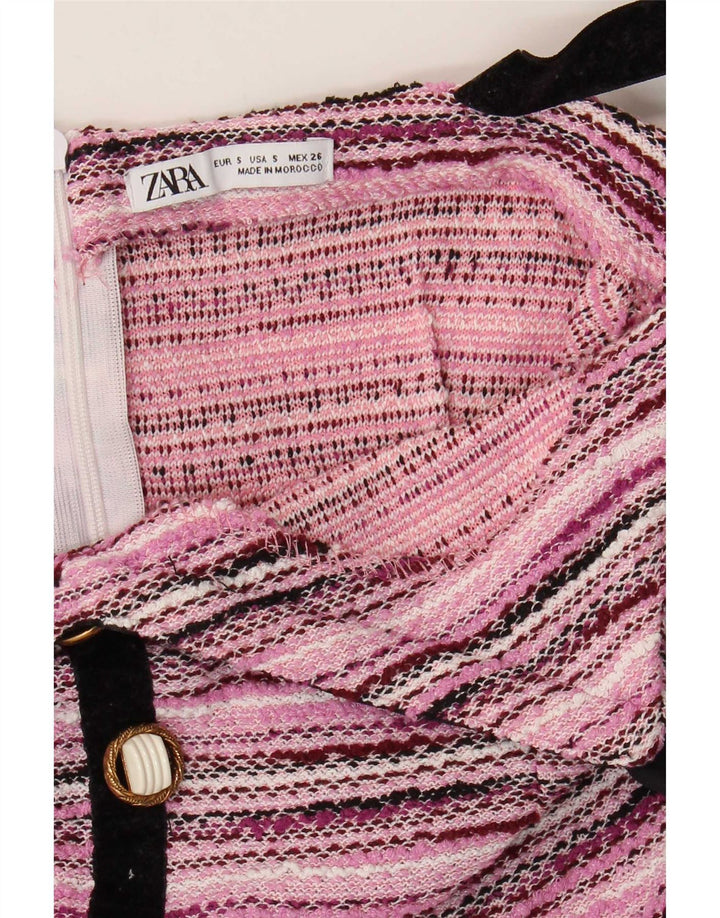 Zara Dame Ærmeløs Strik Playsuit UK 8 Lille Pink Stribet