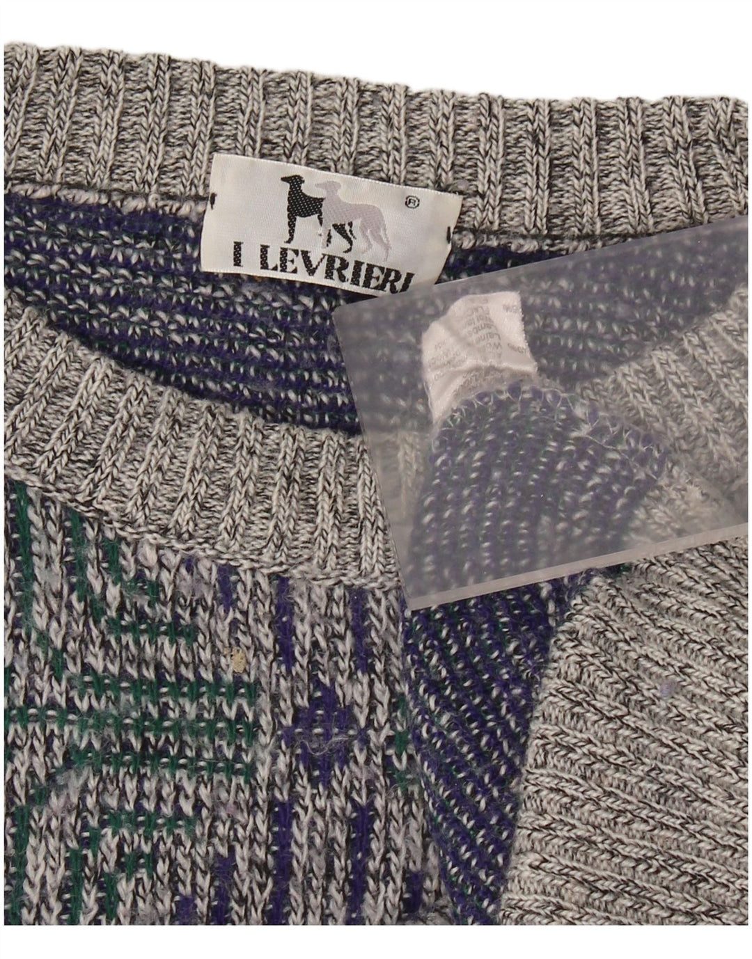 I LEVRIERI Herre sweater med rund hals, mellemgrå, geometrisk polyakryl