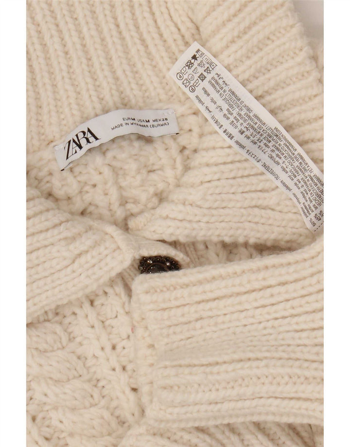 Zara Womens Crop Polo Neck Jumper Sweater UK 14 Medium Beige Polyester