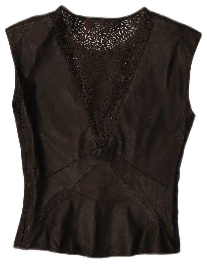 Ted Baker Dame Læderbluse Top Størrelse 1 XS Sort
