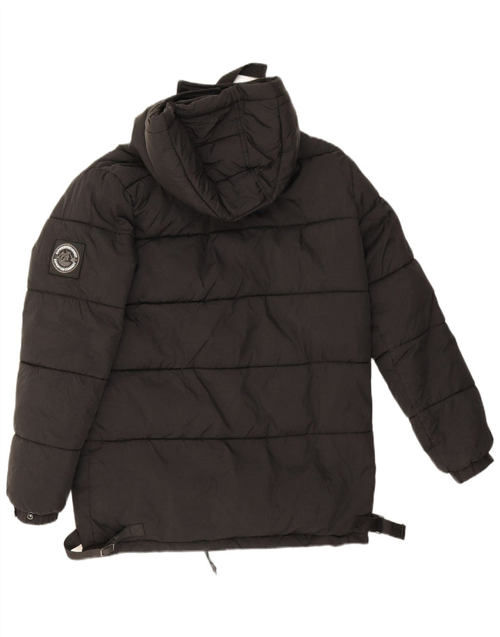 Superdry oversize polstret jakke med hætte til kvinder UK 8 Lille sort nylon