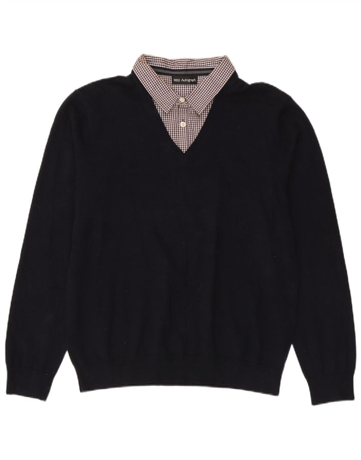 Marks & Spencer Herre Autograph V-hals sweater Stor marineblå bomuld