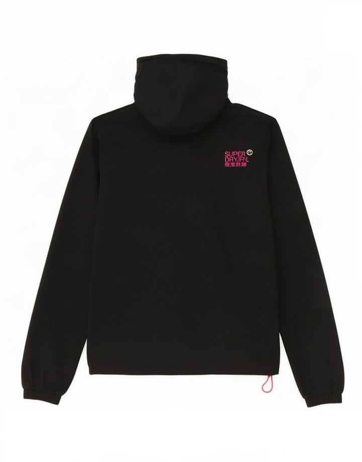Superdry vindjakke med hætte til kvinder UK 16 Stor sort polyester