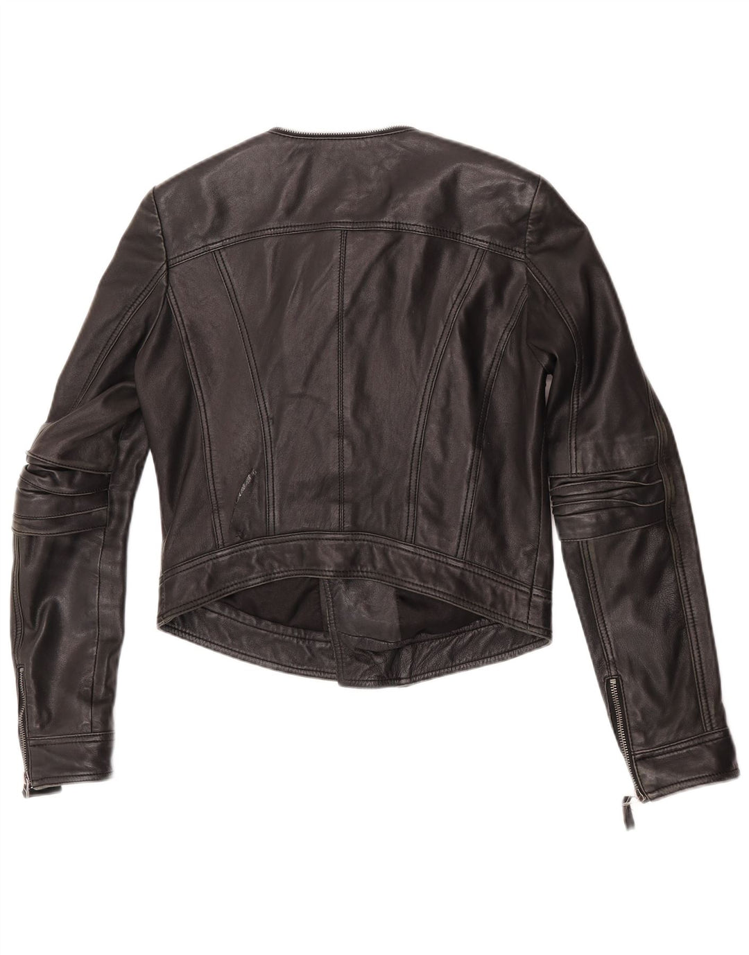 Max Womens Crop Biker Læderjakke UK 12 Medium Sort Læder