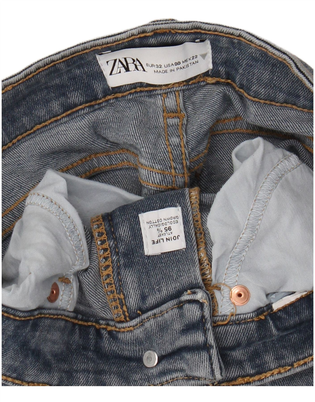 ZARA Dame Jeans med høj talje Bootcut W22 L24 Blå Bomuld