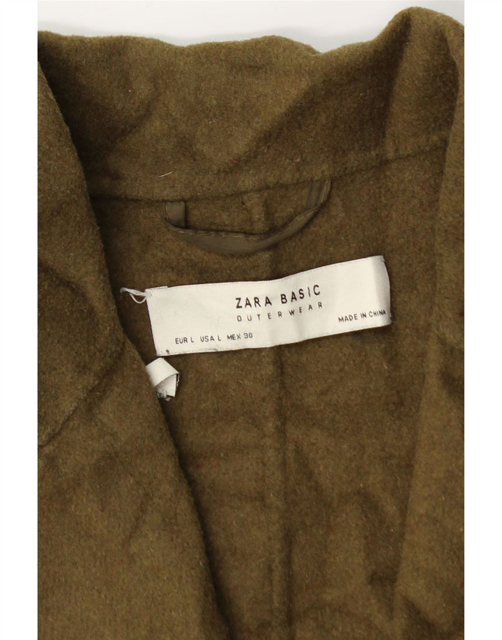 Zara Dame Oversized Overfrakke UK 16 Large Khaki Wool