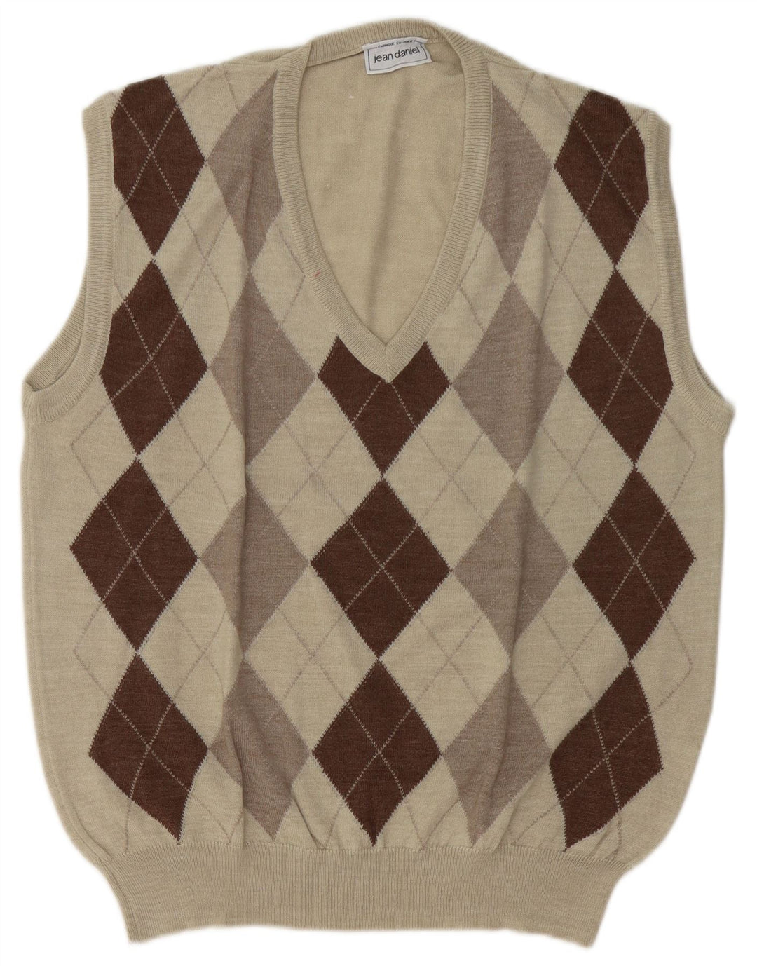 Vintage Herrevest Tank Top Stor Beige Argyle/Diamant Akryl