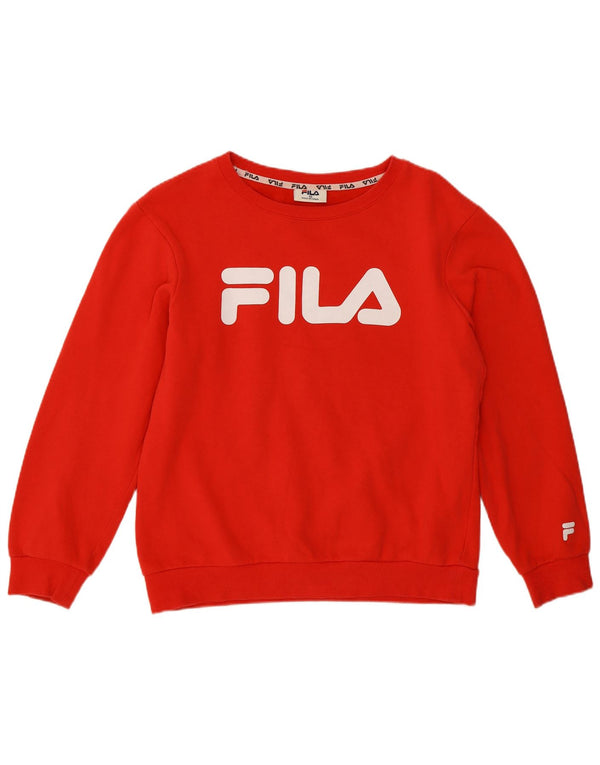 Fila Dame Grafisk Relaxed Fit Sweatshirt Jumper UK 10 Lille rød bomuld