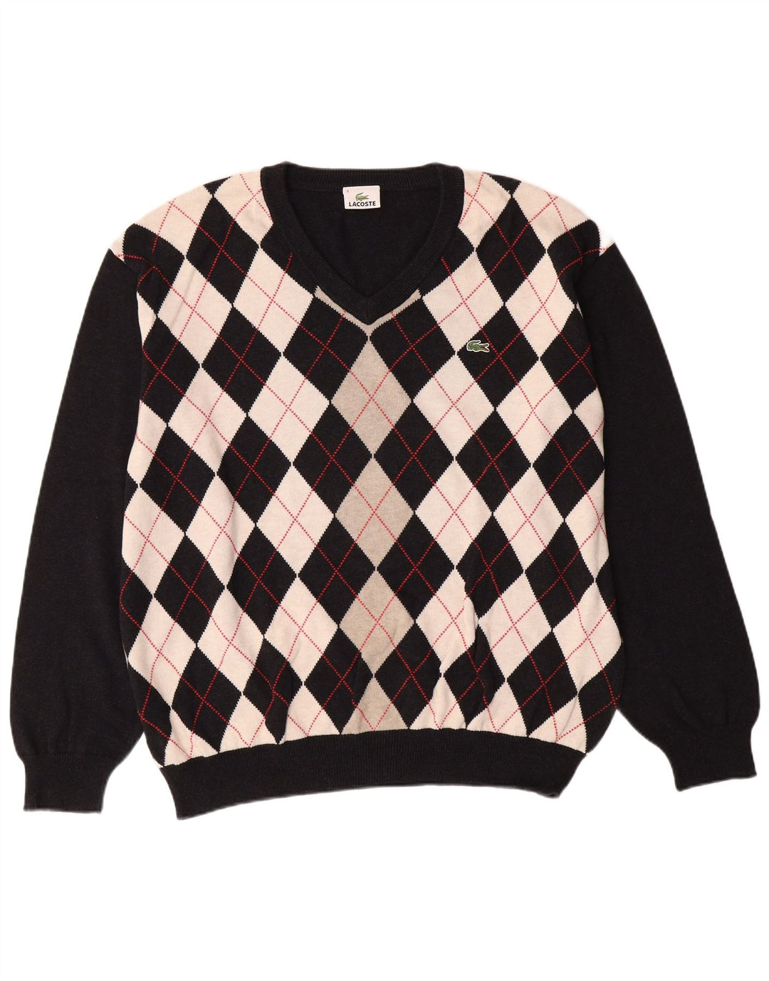 LACOSTE Herre V-hals sweater Størrelse 8 3XL Sort Argyle/Diamant Bomuld